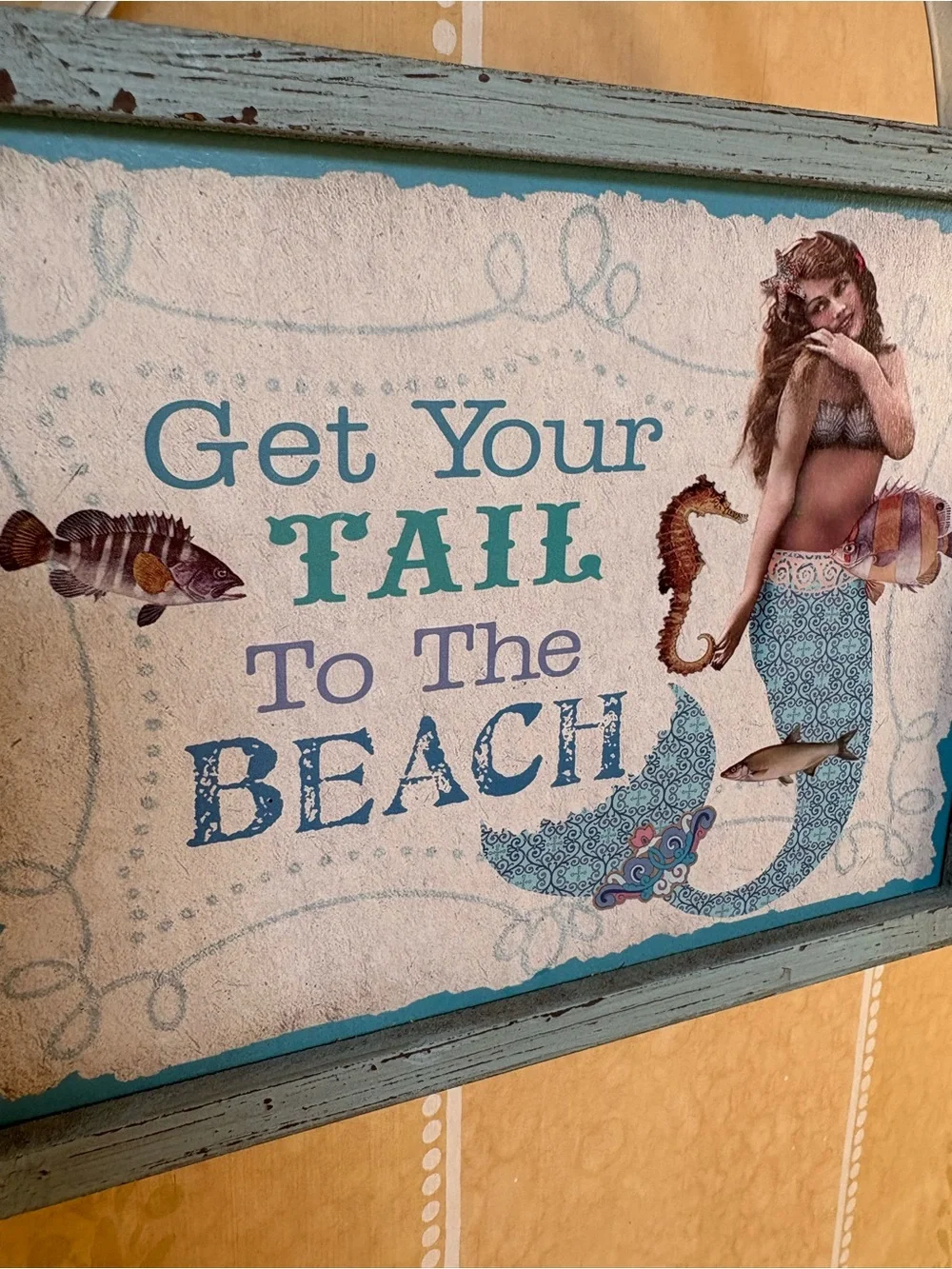 Get Your Tail To The Beach Blue Coastal Wall Sign